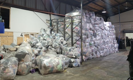 The warehouse at ECS Textiles in North Shields, which is full of donated clothing that cannot be shipped.