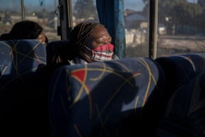Mupombwi on the bus on her way to work
