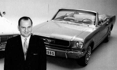 Lee Iacocca with a 1965 Ford Mustang, the car that propelled him to fame.