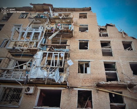 A residential building destroyed following a Russian missile strike in Pryluky, Chernihiv region.