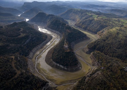 A view of the Ter river running dry toward a reservoir near Vilanova de Sau, Catalonia, Spain on 23 November
