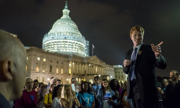 Joe Kennedy III speaks to supporters outside the Capitol.