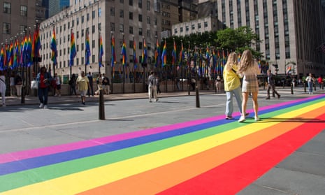 rainbow on the ground of Rockefeller plaza in New york