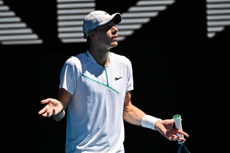 Shapovalov complains how much time Nadal is taking between points during the match.