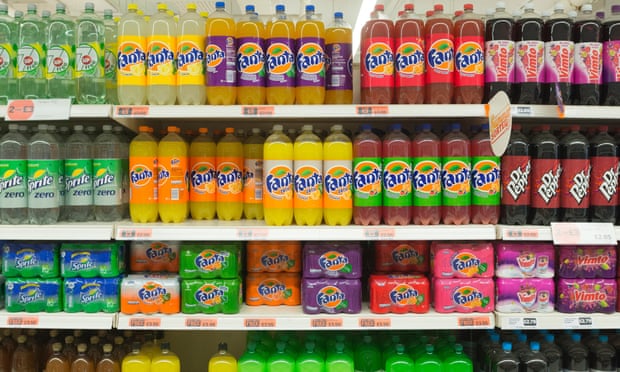 Variety of soft drinks on supermarket