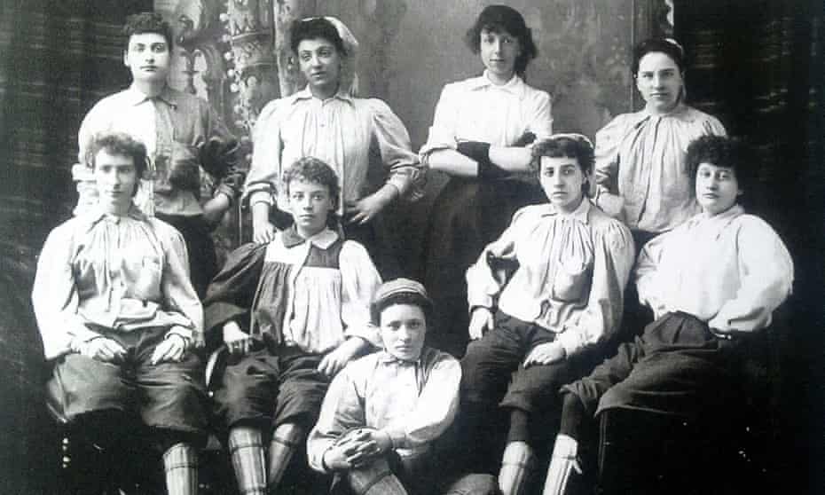 Emma Clarke, second from the left in the back row, was the first black female footballer. She is pictured here with players from Mrs Graham’s XI in 1895.