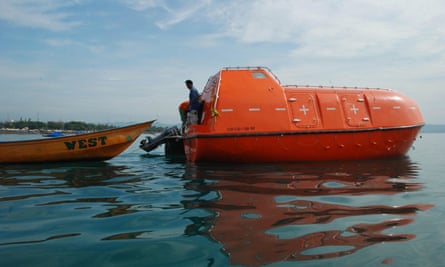 An empty Australian lifeboat used to carry asylum seekers turned back by the Australian.