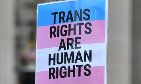 A placard saying 'Trans rights are human rights'
