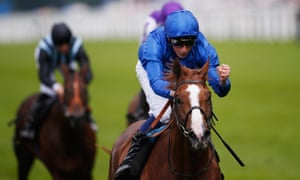 William Buick celebrates riding Hawkbill to victory in the Tercentenary Stakes at Royal Ascot.