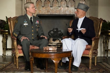 Brad Pitt’s general meets the Afghan president, played by Ben Kingsley.