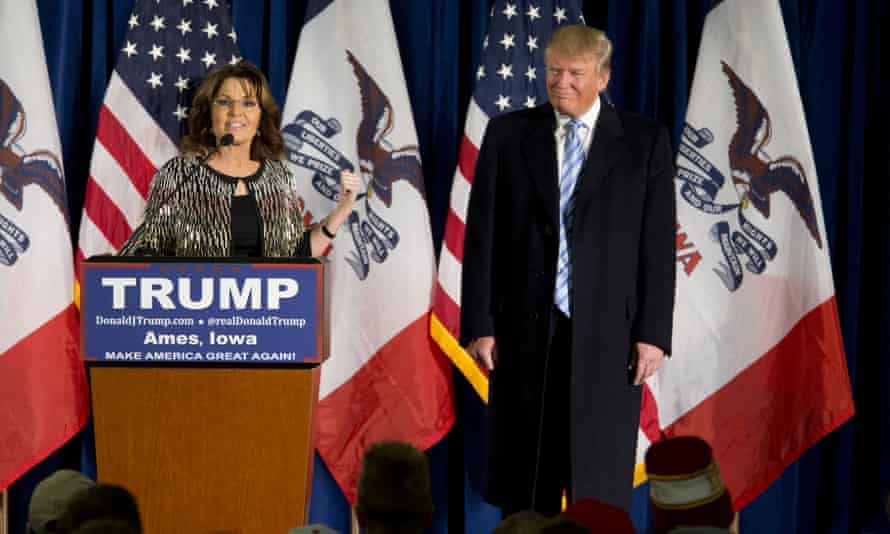 Sarah Palin and Donald Trump at a rally in Ames, Iowa, in January 2016.