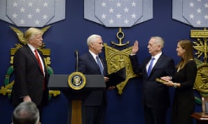 US Vice President Mike Pence swears in General James Mattis as US Defense Secretary, 27 January, 2017.