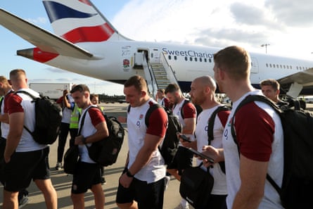England players ready to board a plane to Tokyo for the 2019 Rugby World Cup.
