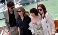 Australian actor Jacob Elordi, US director Sofia Coppola and US actors Cailee Spaeny and Priscilla Presley arrive at the Lido Beach to present the movie 'Priscilla' in the Venice International Film Festival, in Venice, Italy, 04 September 2023