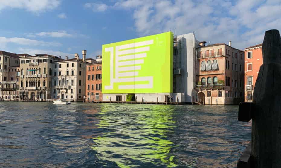 Hear me roar: Borsche’s lime-green logo at the Venice Biennale. 