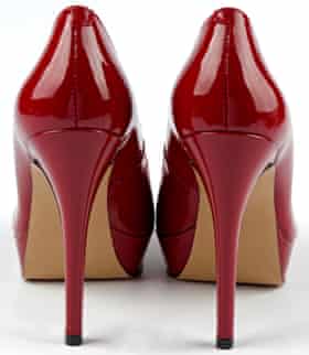 Shiny red patent leather high heel shoes
