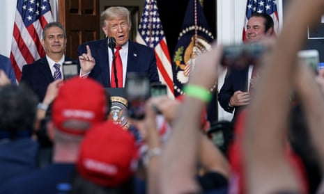 US president Donald Trump delivers remarks to the City of New York Police Benevolent Association at Bedminster, New Jersey, on 14 August 14, 2020.