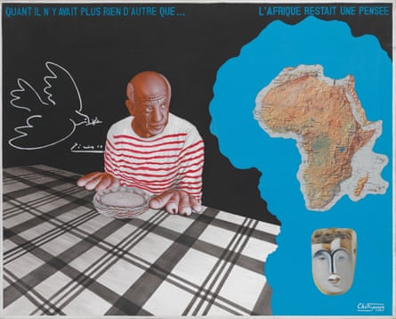 One of the works that forms part of the exhibition by Chéri Samba of the Democratic Republic of the Congo
