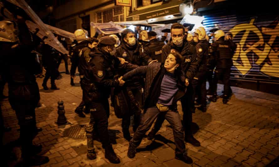 Police in Istanbul arrest a student protester