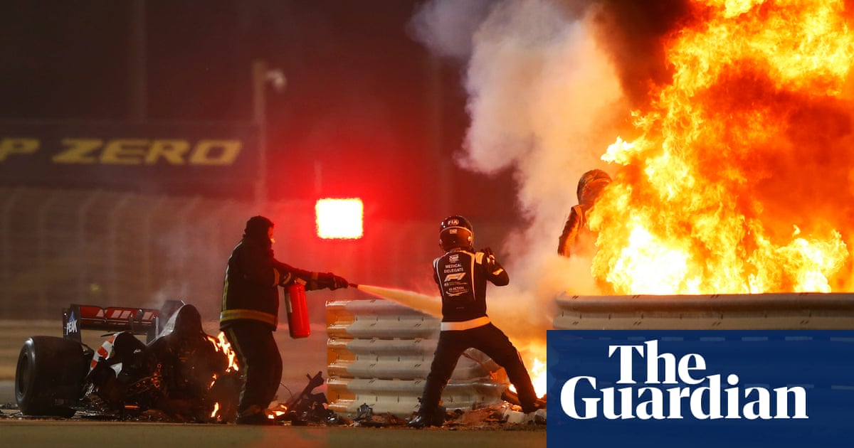 Romain Grosjeans life saved by halo after remarkable escape at Bahrain GP