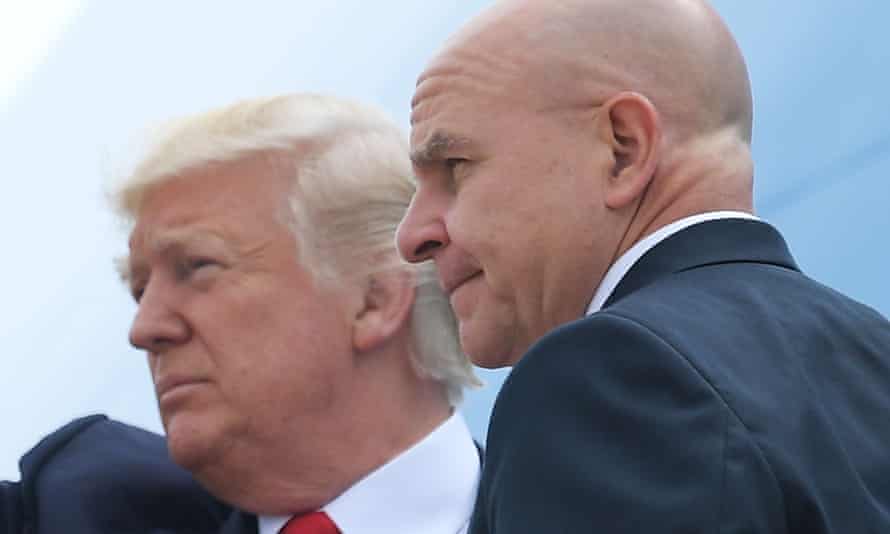 HR McMaster boards Air Force One with Donald Trump.