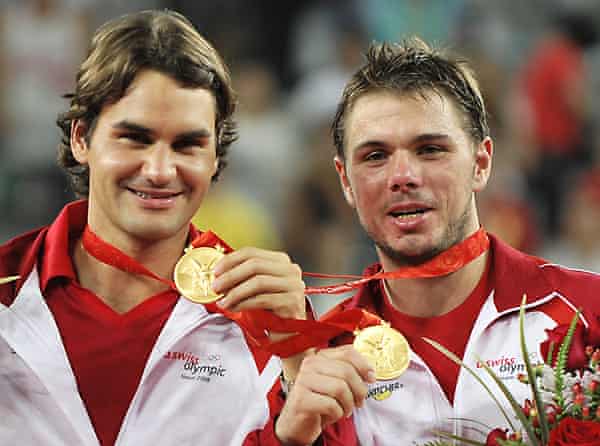 Roger Federer dan Stan Wawrinka memenangkan emas Olimpiade di ganda putra pada tahun 2008.