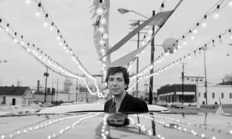 Leonard Cohen, pictured under decorative lights at a car dealership in Nashville, Tennessee, in 1968.