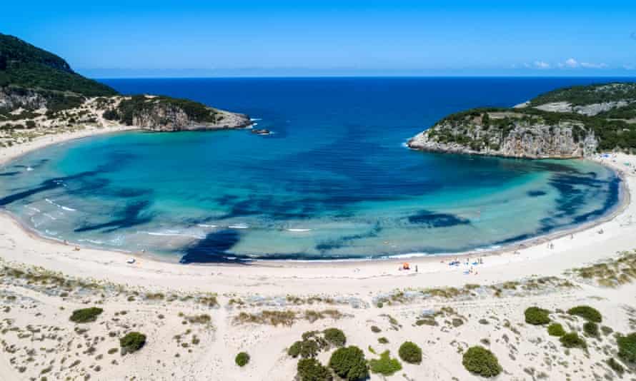 Panoramic aerial view of Voidokilia beach