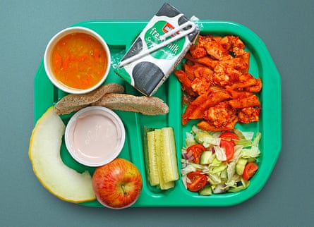 The lunch items arranged on a compartment tray