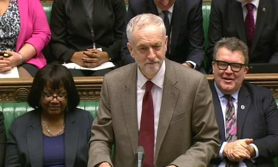Jeremy Corbyn speaks during prime minister’s questions 