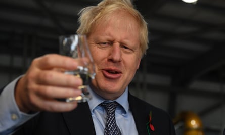 Boris Johnson during a campaign visit to Roseisle distillery