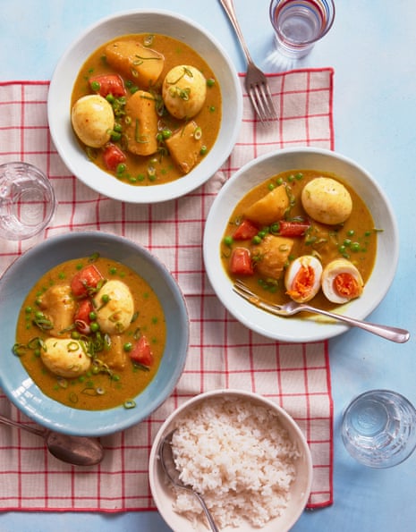 Becky Excell's Nyonya-style curry with egg, peas and potatoes.