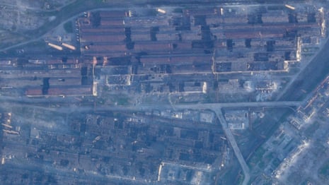 Signs of intense bombardment at the Azovstal steel plant in Mariupol.