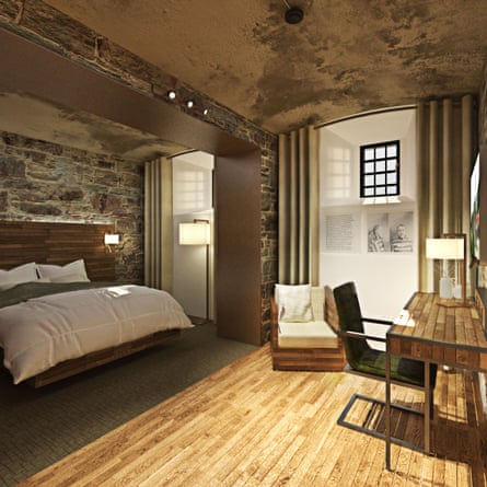 Computer-generated image of how one of the bedrooms at Bodmin Jail Hotel will look, UK.