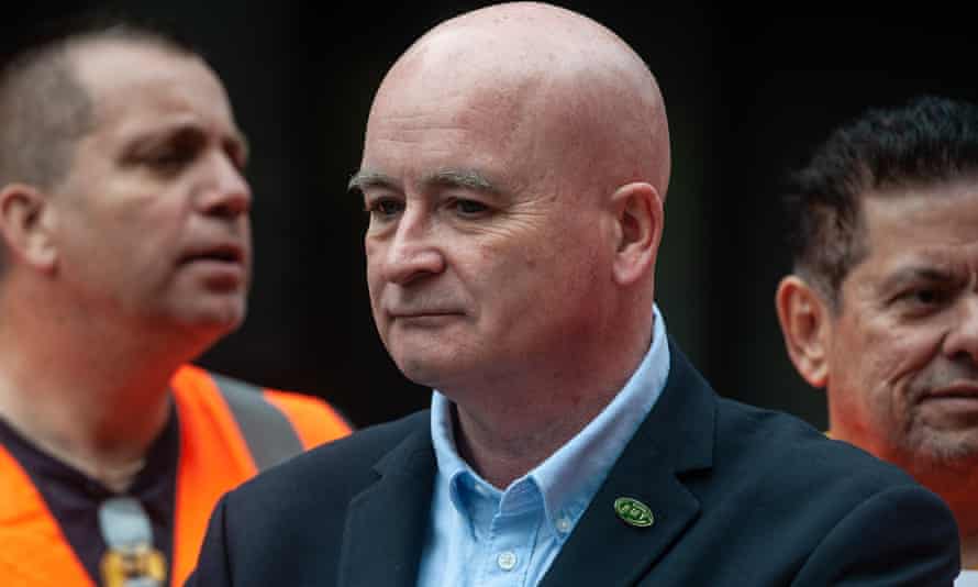 Mick Lynch visits the picket line at Euston station during strikes on Thursday.