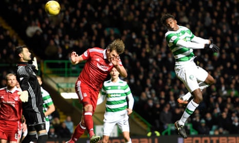 Celtic’s Dedryck Boyata scores his side’s only goal of the game against Aberdeen