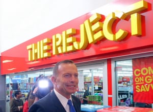 Tony Abbott outside The Reject Shop