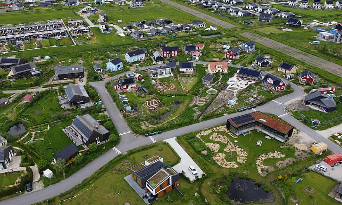 Aerial image of homes in fields