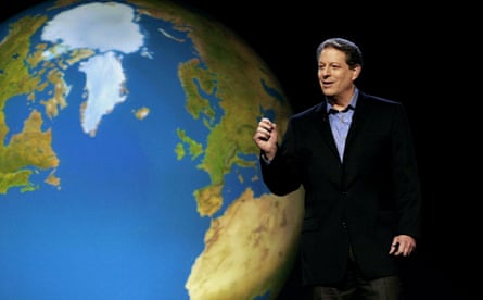 Al Gore in front of an image of the Earth in An Inconvenient Truth