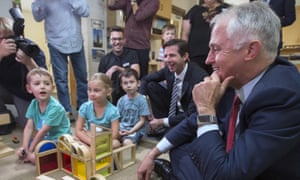 Malcolm Turnbull at a child care centre in Adelaide. Research shows that countries with high educational attainment have higher incomes.