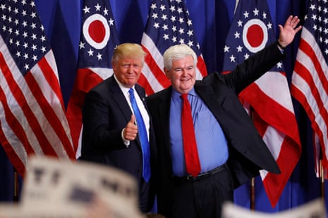 Newt Gingrich greets Donald Trump.
