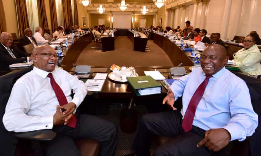 Then-president Jacob Zuma and deputy president Cyril Ramaphosa at a cabinet meeting in Cape Town, February 2018.