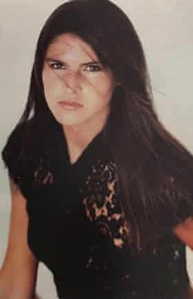 Lynn Wales in 1982, with long dark hair and wearing a black lacy shirt