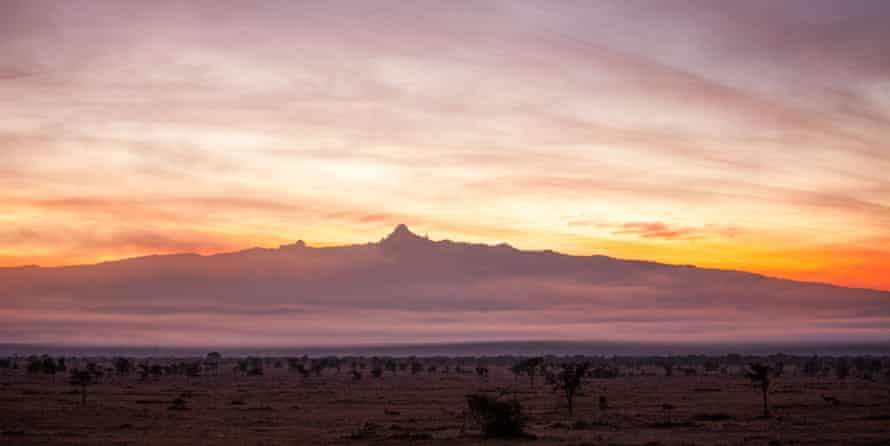 New horizon: a view of sunrise over Mount Kenya and the Laikipia valley.