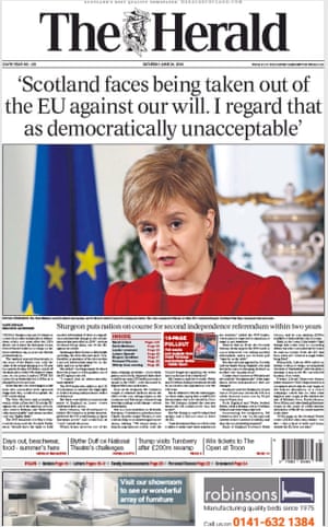 The Herald Newspaper Front Page European Referendum David Cameron Resignation The Herald Newspaper Front Page European Referendum David Cameron Resignation
