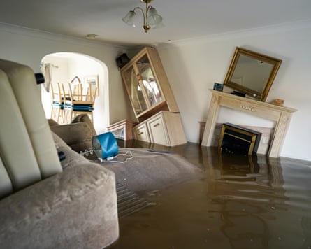 Flood damage seen inside the home of Barry Lamb in 2020 in East Cowick, England