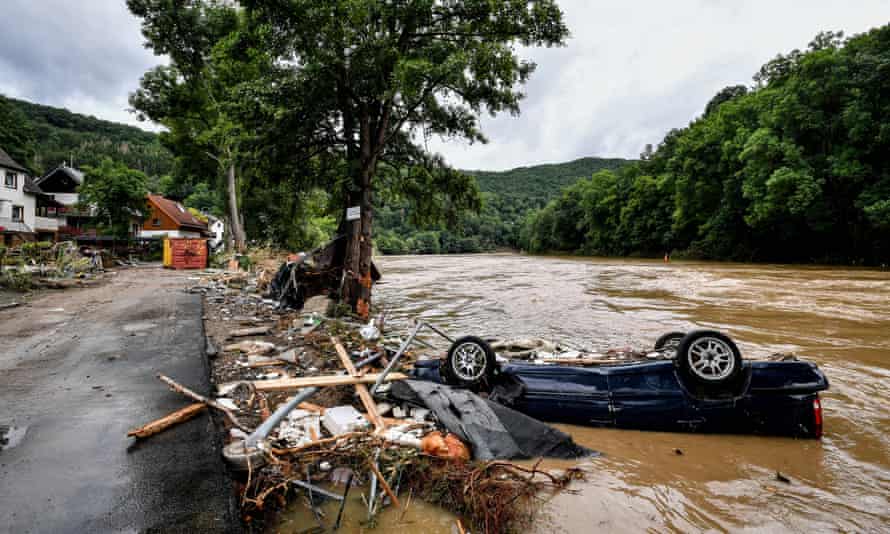 A car in a river in Germany