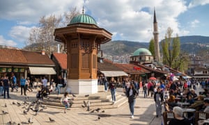 Wooden fountain Sebilj in the centre of Bascarsija square.
