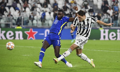 Federico Chiesa fires in the winner for Juventus against Chelsea in their Champions League match in Turin.