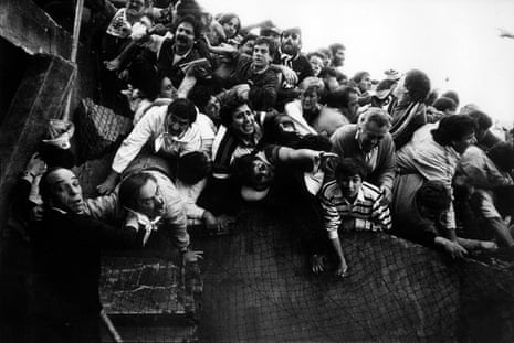 Fans are crushed against a wall at the Heysel Stadium after trouble among fans. 29th May 1985 European Cup Final Liverpool v Juventus